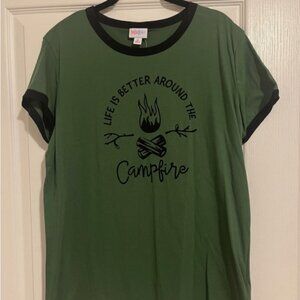 PRE-OWNED LuLaRoe medium LIV green life is better around the Campfire Camping